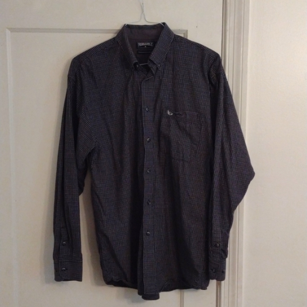 Panhandle Slim size M button-down shirt black windowpane check plaid
